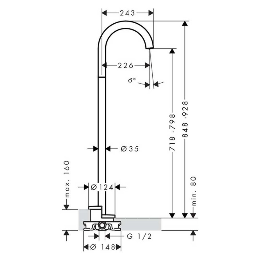 Immagine di Axor UNO bocca d'erogazione vasca, curva, a pavimento, finitura cromo 38412000