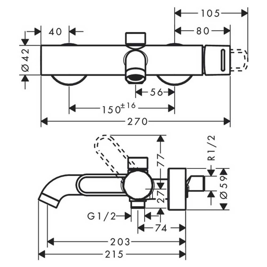 Immagine di Axor UNO miscelatore monocomando vasca, esterno, con maniglia a staffa, finitura cromo 38421000
