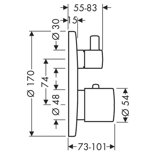 Immagine di Axor UNO set esterno termostatico, ad incasso, con arresto, finitura cromo 38700000