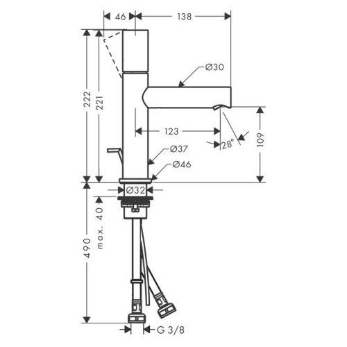 Immagine di Axor UNO miscelatore monocomando lavabo 110, con maniglia zero e set di scarico pop-up, finitura cromo 45001000