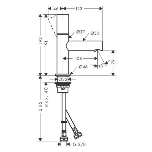 Immagine di Axor UNO miscelatore monocomando lavabo 80, con maniglia zero e set di scarico, finitura cromo 45005000