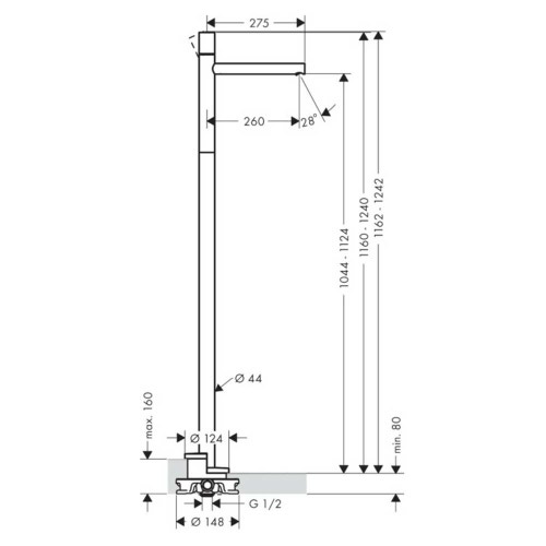 Immagine di Axor UNO miscelatore monocomando lavabo, a pavimento, con maniglia zero e senza set di scarico, finitura cromo 45037000