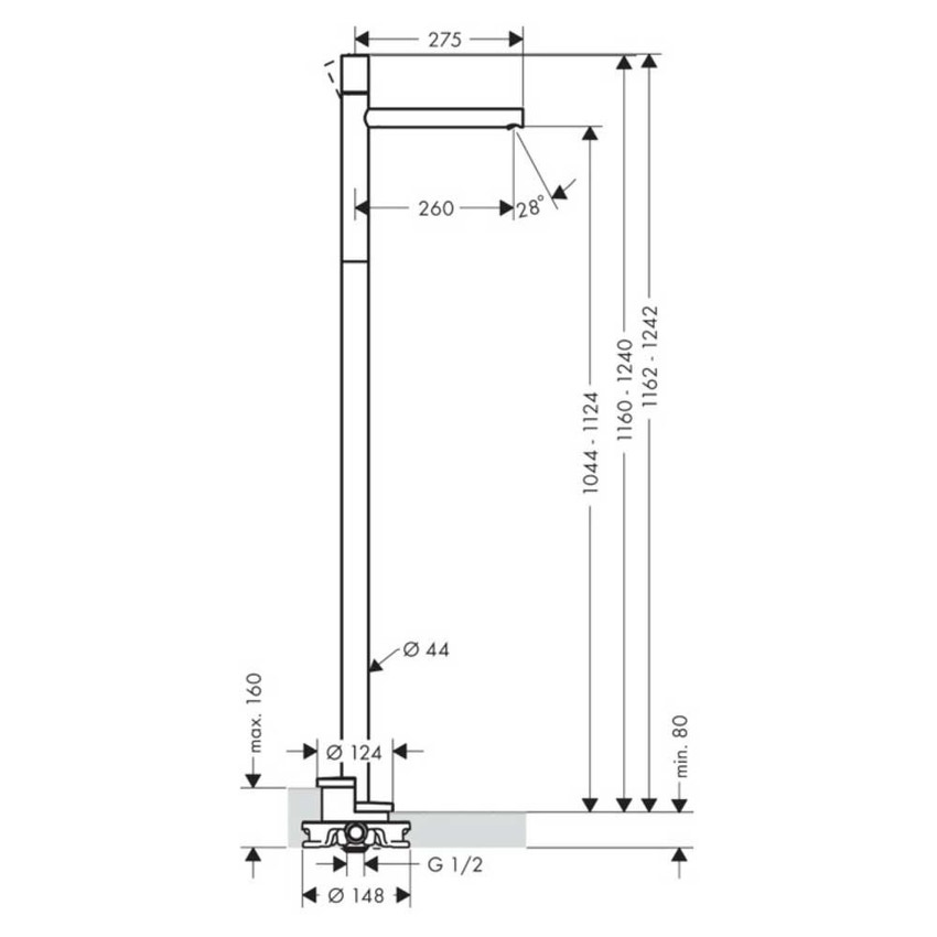 Immagine di Axor UNO miscelatore monocomando lavabo, a pavimento, con maniglia zero e senza set di scarico, finitura cromo 45037000