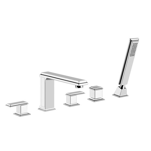 Immagine di Gessi ELEGANZA gruppo bordo vasca cinque fori con bocca di erogazione con deviatore e flessibile 1,50 m finitura cromo  46040#031
