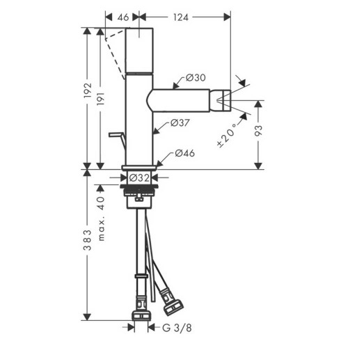 Immagine di Axor UNO miscelatore monocomando bidet, con maniglia zero e set di scarico pop-up, finitura cromo 45200000
