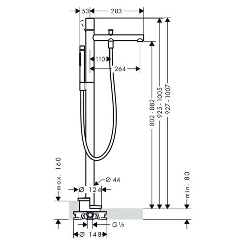 Immagine di Axor UNO miscelatore monocomando vasca, a pavimento, con maniglia zero, finitura nichel spazzolato 45416820