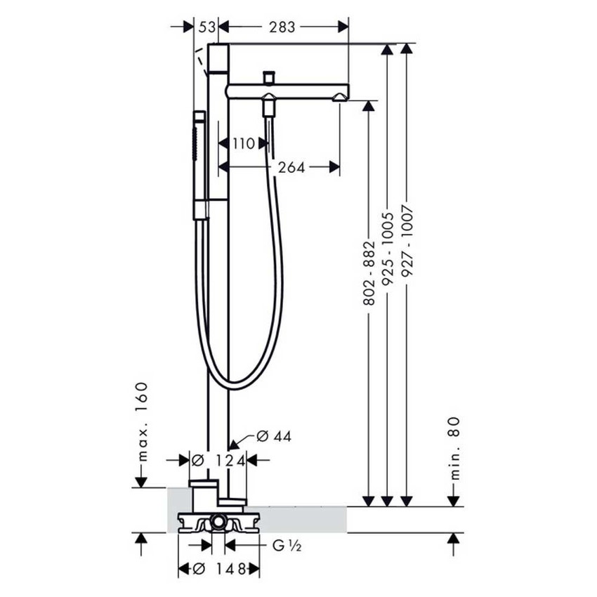 Immagine di Axor UNO miscelatore monocomando vasca, a pavimento, con maniglia zero, finitura nichel spazzolato 45416820