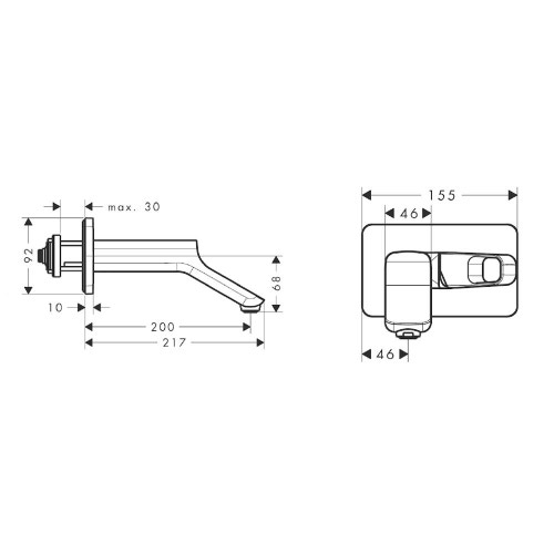 Immagine di Axor URQUIOLA miscelatore monocomando lavabo, ad incasso a parete, con bocca d'erogazione 20 cm, finitura cromo 11026000