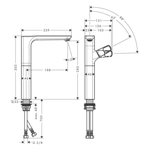 Immagine di Axor URQUIOLA miscelatore monocomando lavabo 280, con set di scarico, finitura cromo 11035000