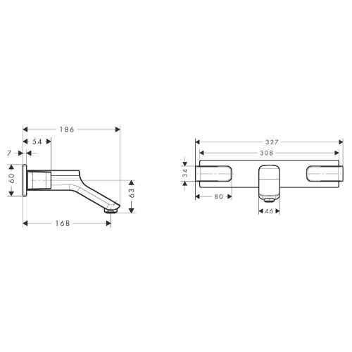 Immagine di Axor URQUIOLA rubinetteria 3 fori lavabo, ad incasso a parete, con bocca d'erogazione 16,8 cm, finitura cromo 11042000