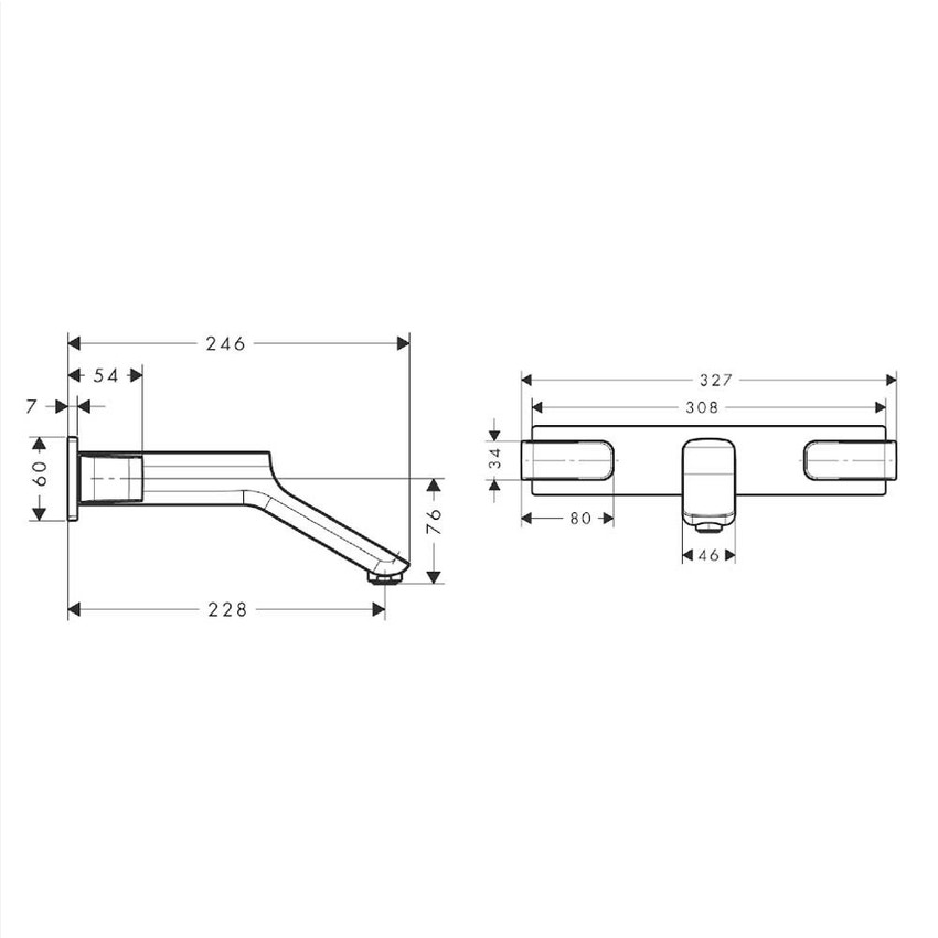 Immagine di Axor URQUIOLA rubinetteria 3 fori lavabo, ad incasso a parete, con bocca d'erogazione 22,8 cm, finitura cromo 11043000