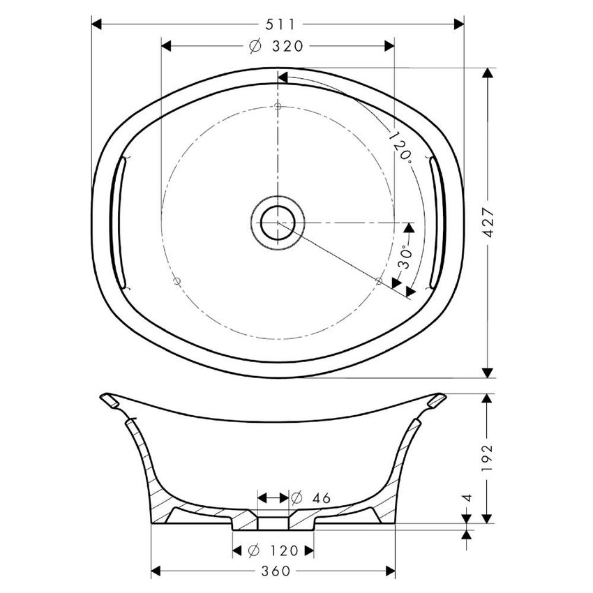 Immagine di Axor URQUIOLA catino 511, ad incasso, colore bianco 11301000