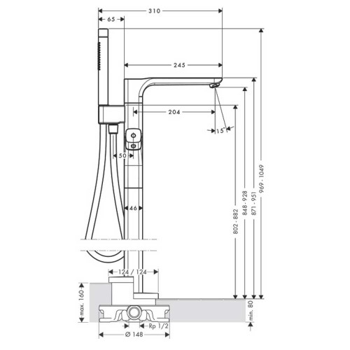 Immagine di Axor URQUIOLA miscelatore termostatico vasca, a pavimento, finitura cromo 11422000