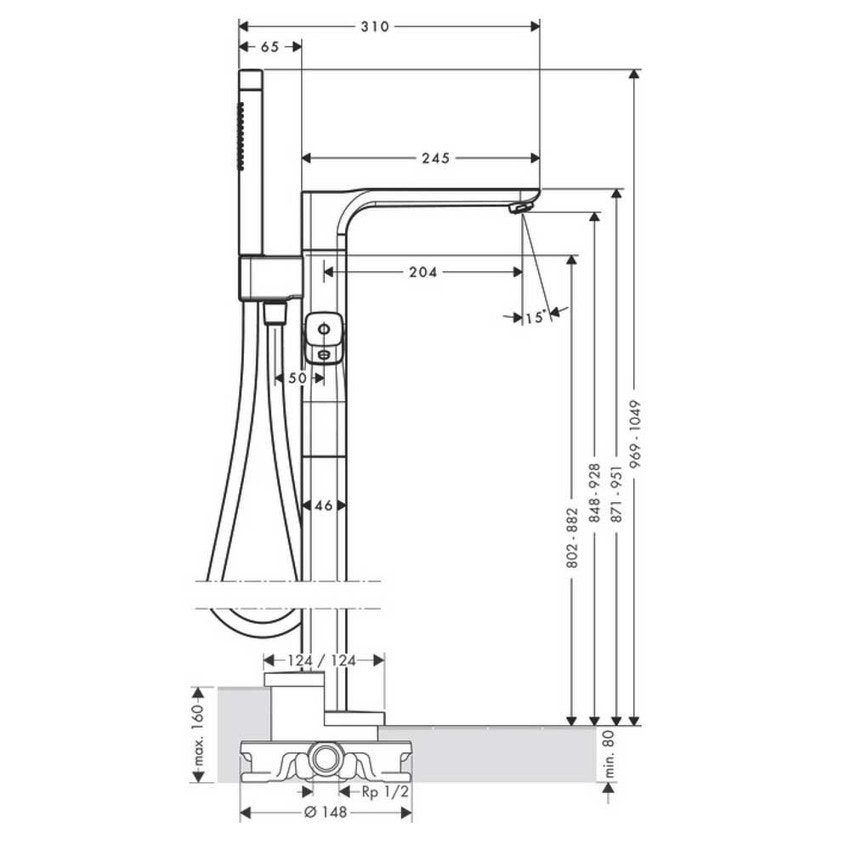 Immagine di Axor URQUIOLA miscelatore termostatico vasca, a pavimento, finitura cromo 11422000