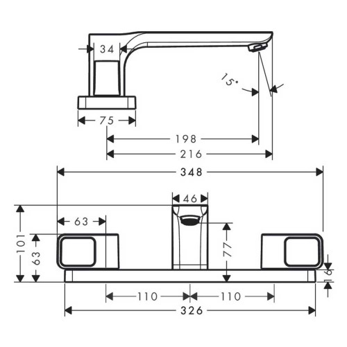 Immagine di Axor URQUIOLA rubinetteria 3 fori bordo vasca, finitura cromo 11436000