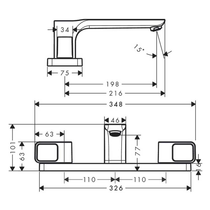 Immagine di Axor URQUIOLA rubinetteria 3 fori bordo vasca, finitura cromo 11436000