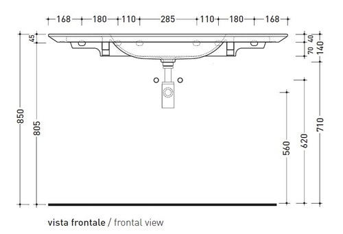 Immagine di Flaminia NUDAFLAT 120 consolle sospesa 120 cm, senza troppopieno, colore bianco finitura lucido ND120L