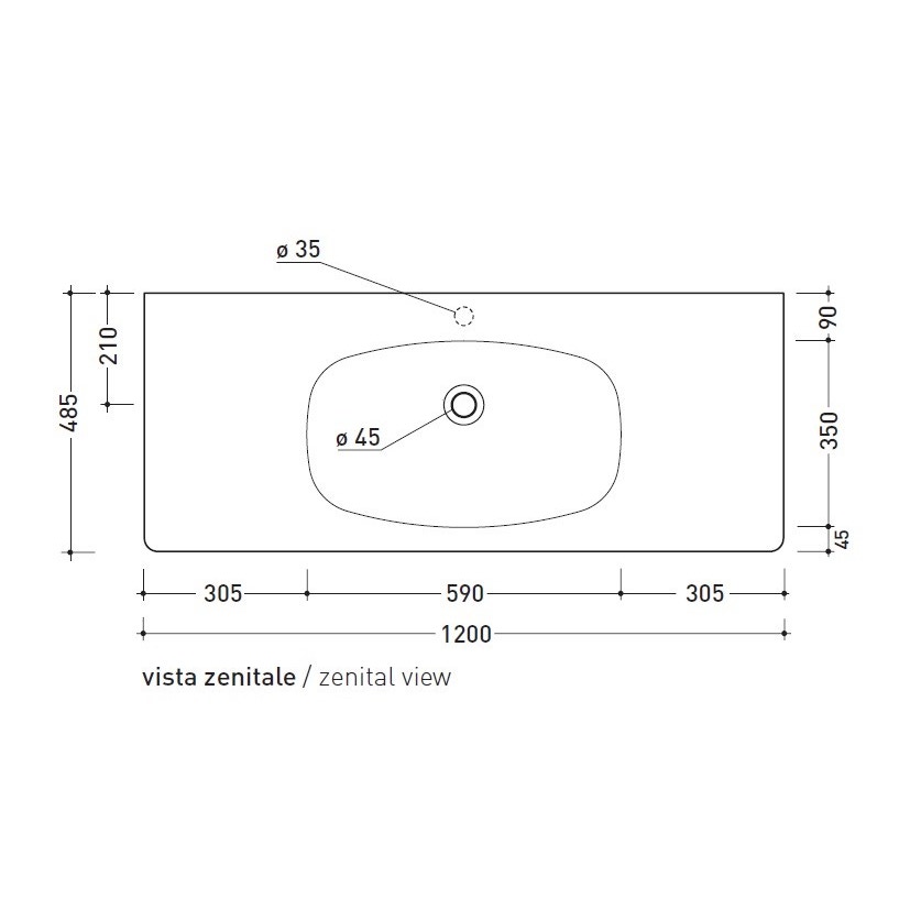 Immagine di Flaminia NUDAFLAT 120 consolle sospesa 120 cm, senza troppopieno, colore bianco latte finitura opaco ND120LLAT