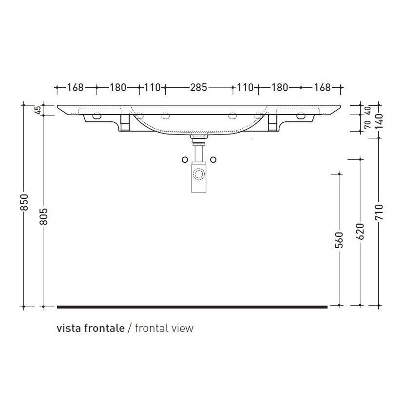Immagine di Flaminia NUDAFLAT 120 consolle sospesa 120 cm, senza troppopieno, colore bianco latte finitura opaco ND120LLAT