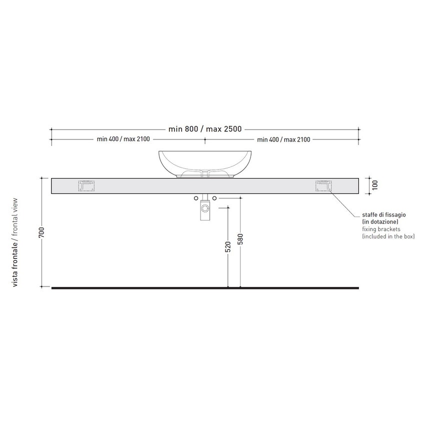 Immagine di Flaminia FORTY6 mensola L.80 P.46 H.10 cm, per lavabo Nuda 60 (art.5083), colore nero finitura lucido F65083NE
