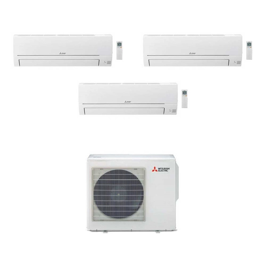 Immagine di Mitsubishi Smart R32 Climatizzatore trial split inverter | unità esterna 5 kW unità interne 9000+9000+12000 BTU MXZ-3HA50VF+2xMSZ-HR25VF+MSZ-HR35VF