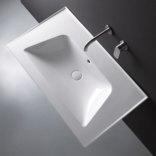 Immagine di Flaminia BLOOM 85 consolle sospesa 87 cm, con troppopieno, colore bianco finitura lucido BM85L