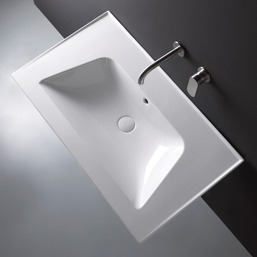 Immagine di Flaminia BLOOM 85 consolle sospesa 87 cm, con troppopieno, colore bianco finitura lucido BM85L