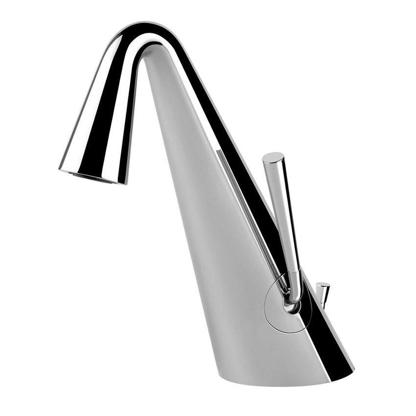 Immagine di Gessi CONO miscelatore lavabo H.18 cm, con scarico e flessibili di collegamento, finitura bianco CN 45002#279