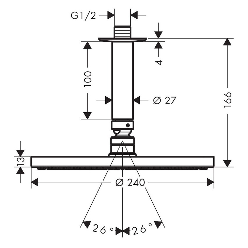 Immagine di Hansgrohe RAINDANCE SELECT S soffione doccia 240, 1 jet PowdeRain, con connessione soffitto, finitura cromo 27620000