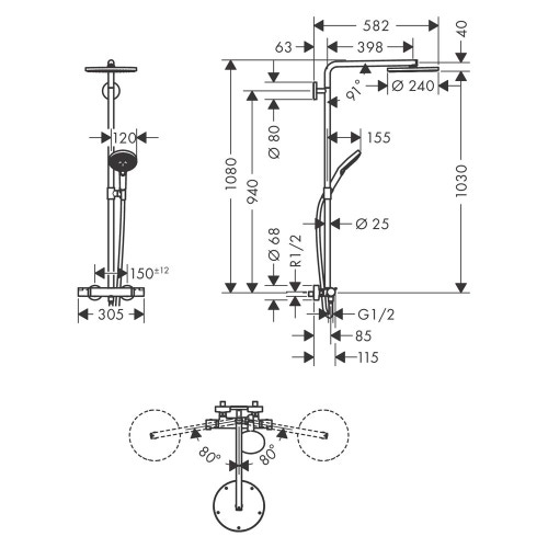 Immagine di Hansgrohe RAINDANCE SELECT S showerpipe 240, 1 jet PowderRain, con termostatico, finitura cromo 27633000