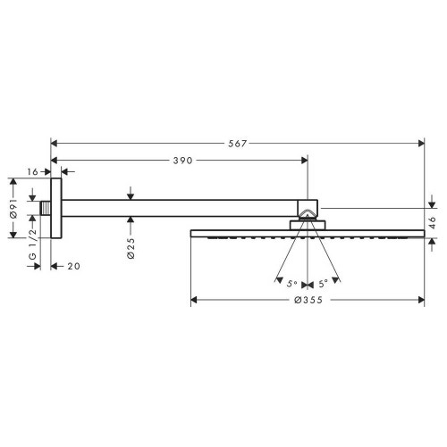 Immagine di Axor SHOWERSOLUTIONS soffione doccia 350, 1 jet, con braccio doccia, finitura cromo 26034000