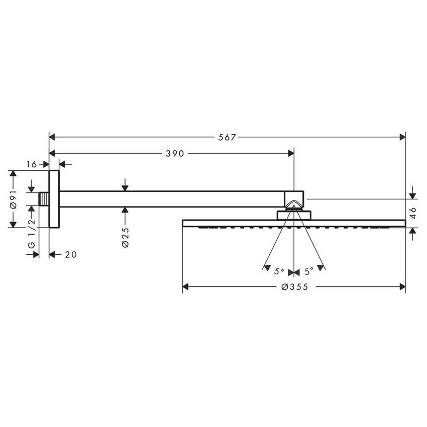 Immagine di Axor SHOWERSOLUTIONS soffione doccia 350, 1 jet, con braccio doccia, finitura cromo 26034000