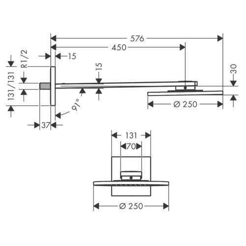 Immagine di Axor SHOWERSOLUTIONS soffione doccia 250 1jet con braccio doccia finitura cromo 35284000