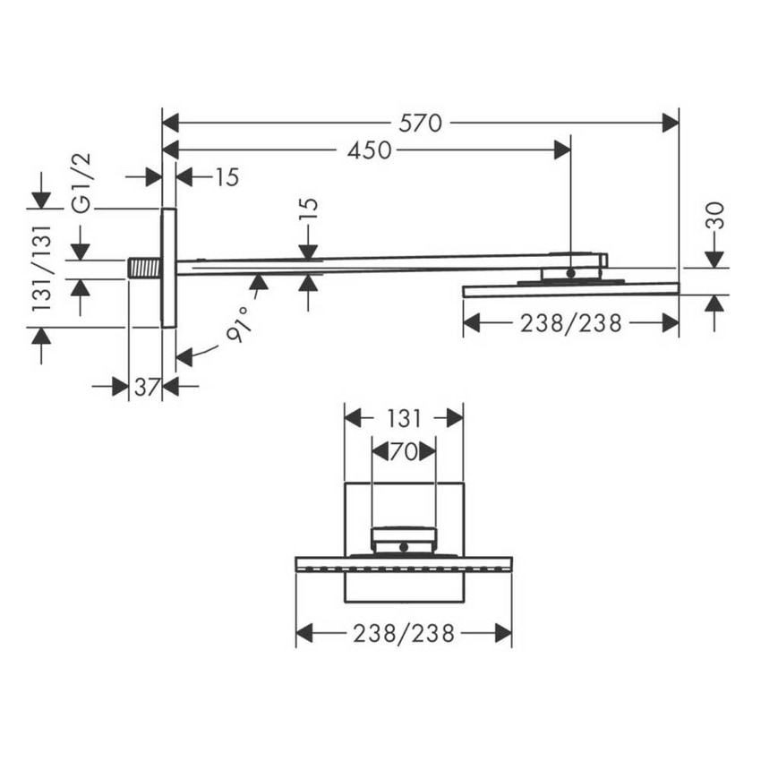 Immagine di Axor SHOWERSOLUTIONS soffione doccia 250/250, 1 jet, con braccio doccia, finitura cromo 35306000