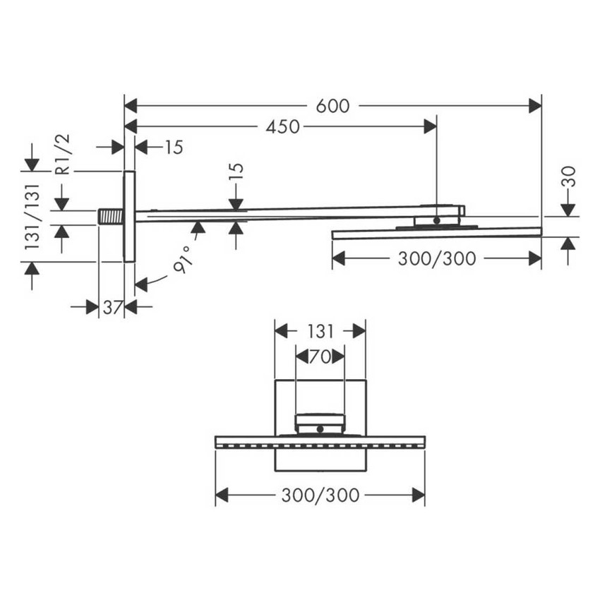 Immagine di Axor SHOWERSOLUTIONS soffione doccia 300/300, 1 jet, con braccio doccia, finitura cromo 35314000