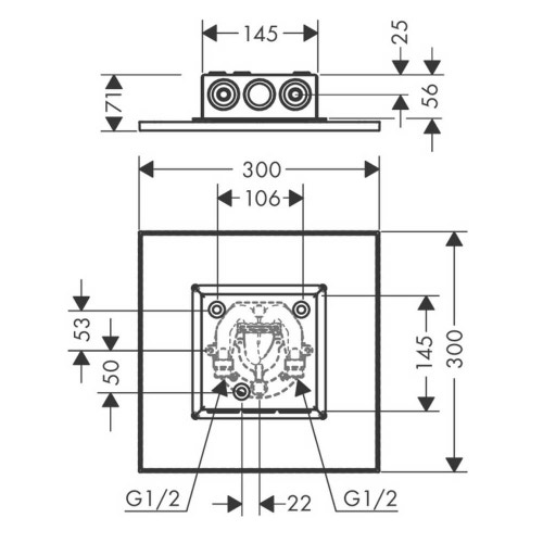 Immagine di Axor SHOWERSOLUTIONS soffione doccia 300/300, 2 jet, a filo soffitto, finitura cromo 35321000