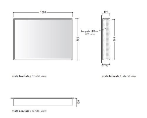 Immagine di Flaminia APP specchio L.100 H.70 cm, reversibile, con illuminazione led su tutto il perimetro, con cornice verniciata, colore nero finitura opaco AP100NE
