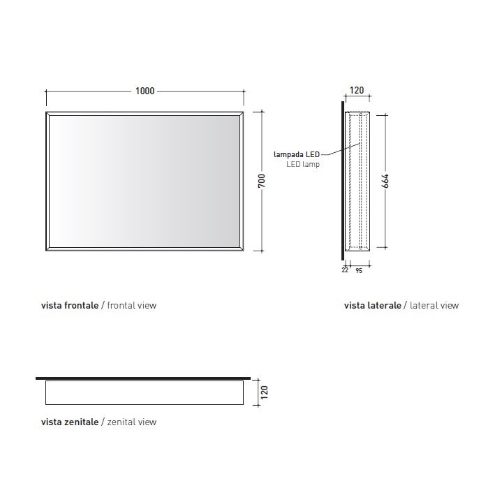 Immagine di Flaminia APP specchio L.100 H.70 cm, reversibile, con illuminazione led su tutto il perimetro, con cornice verniciata, colore nero finitura opaco AP100NE