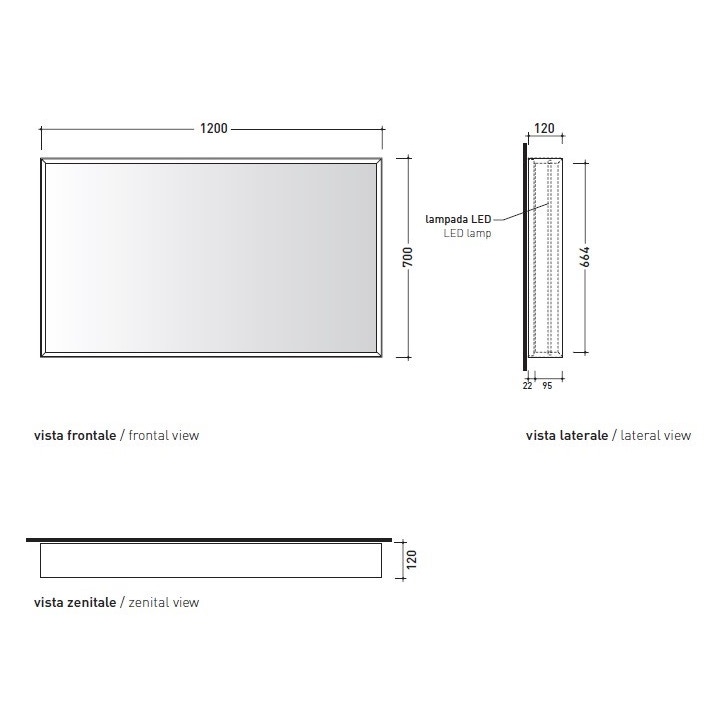 Immagine di Flaminia APP specchio L.120 H.70 cm, reversibile, con illuminazione led su tutto il perimetro, con cornice verniciata, colore bianco finitura opaco AP120B