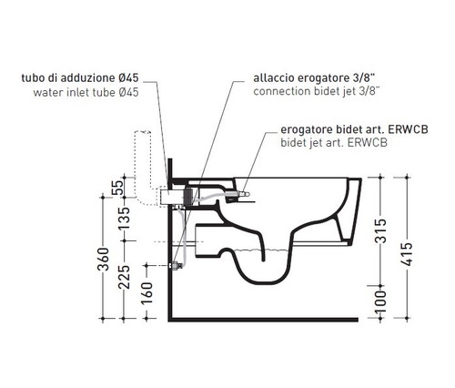 Immagine di Flaminia LINK vaso sospeso con sistema goclean® ed erogatore bidet, senza sedile, colore bianco finitura lucido 5051/WCG-ERWCB