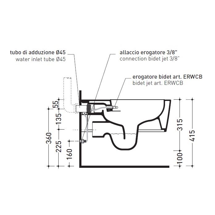 Immagine di Flaminia LINK vaso sospeso con sistema goclean® ed erogatore bidet, senza sedile, colore bianco finitura lucido 5051/WCG-ERWCB