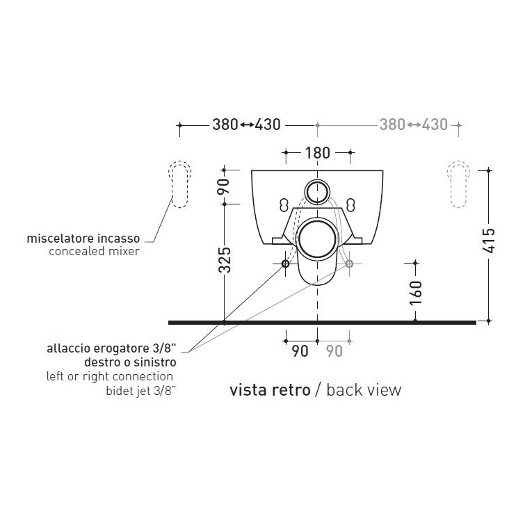 Immagine di Flaminia MINI LINK vaso sospeso con erogatore bidet, bianco 5064-ERWCB