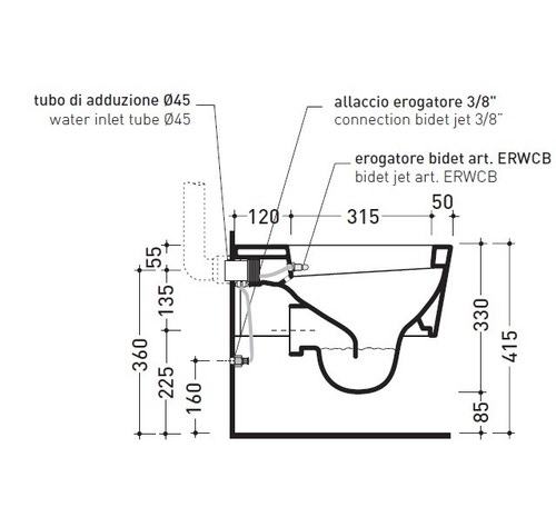 Immagine di Flaminia MINI LINK vaso sospeso con erogatore bidet, bianco 5064-ERWCB