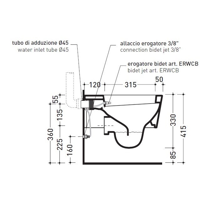 Immagine di Flaminia MINI LINK vaso sospeso con erogatore bidet, bianco 5064-ERWCB