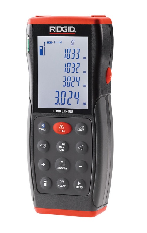 Immagine di Ridgid Distanziometro laser micro LM-400 Advanced con connessione Bluetooth, display retroilluminato ampio a 4 righe, portata 70 m, con regolazione istantanea delle misure, compresa custodia morbida 36813
