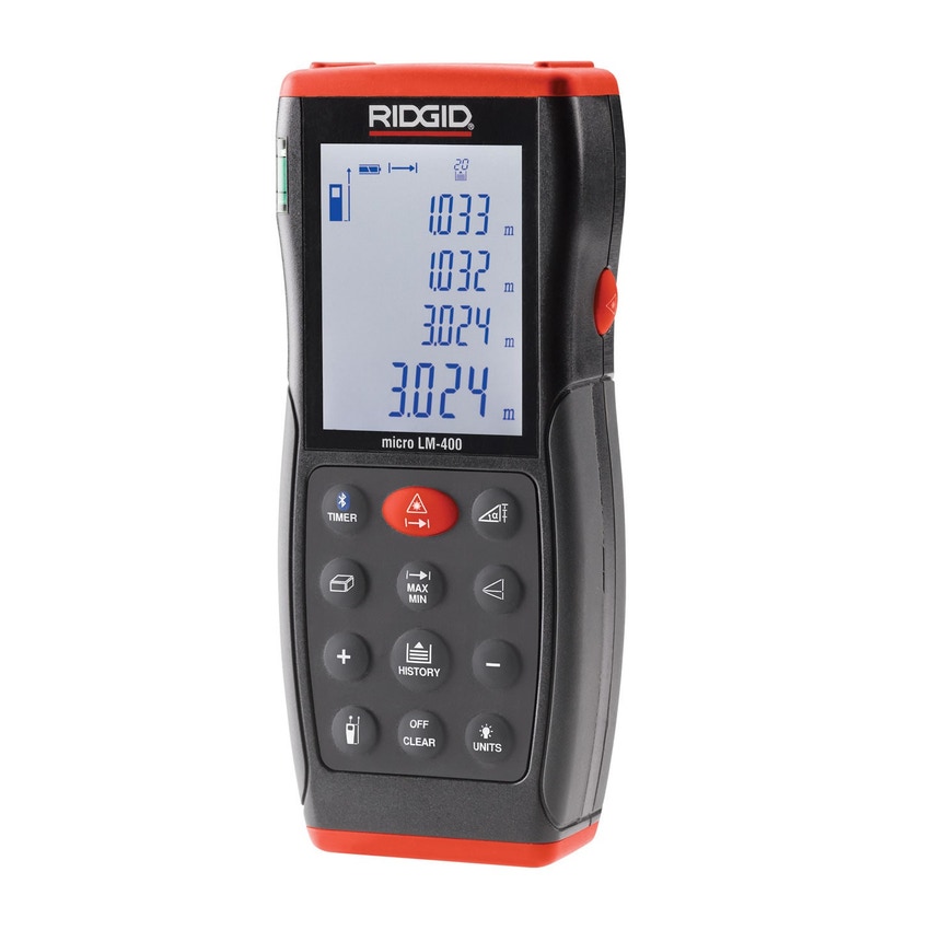 Immagine di Ridgid Distanziometro laser micro LM-400 Advanced con connessione Bluetooth, display retroilluminato ampio a 4 righe, portata 70 m, con regolazione istantanea delle misure, compresa custodia morbida 36813