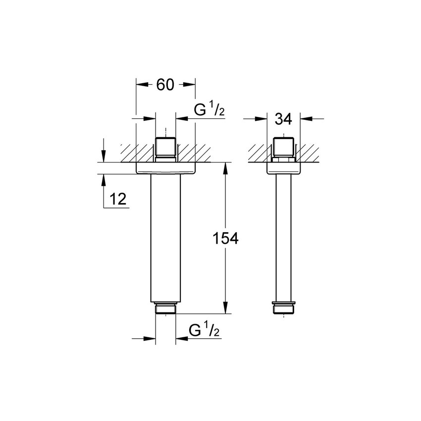 Braccio a soffitto  lunghezza 154 mm