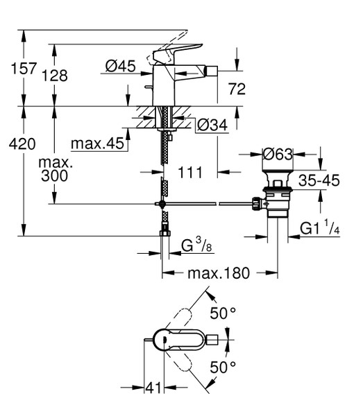 Immagine di Grohe BAUEDGE miscelatore monocomando per bidet, finitura cromo 23331000