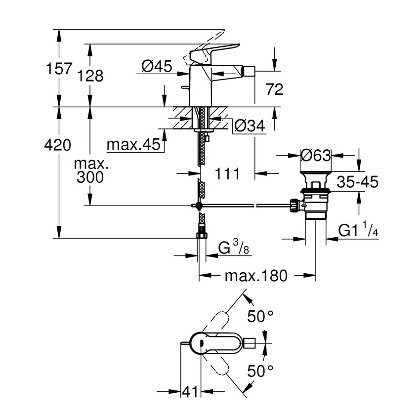 Immagine di Grohe BAUEDGE miscelatore monocomando per bidet, finitura cromo 23331000