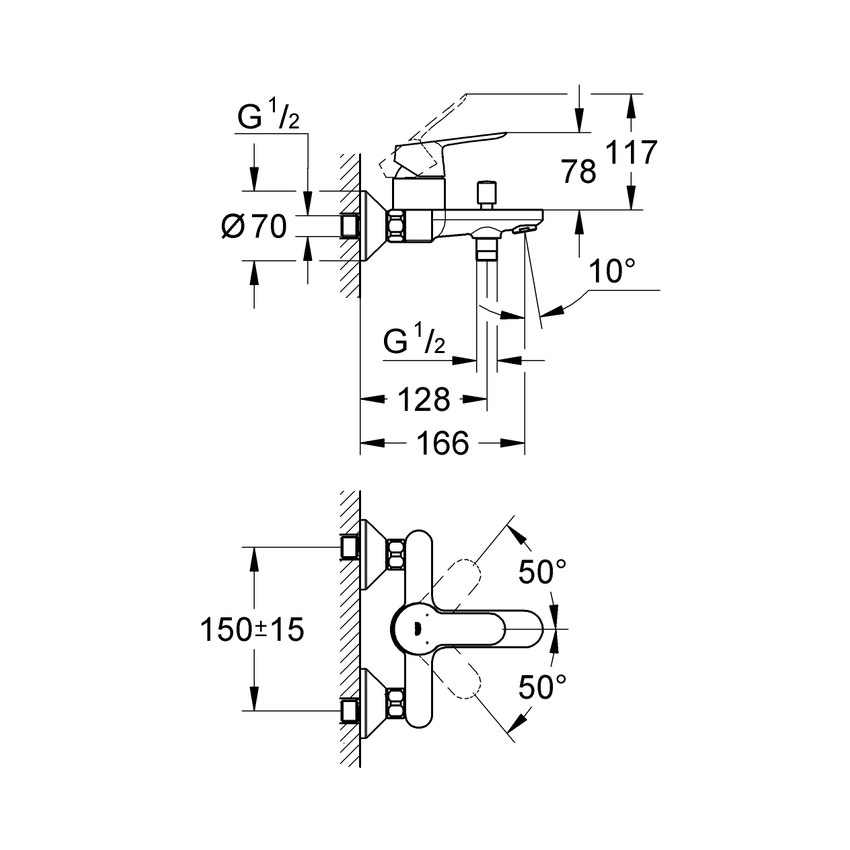 Immagine di Grohe BAUEDGE miscelatore monocomando per vasca/doccia finitura cromo 23334000